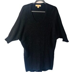 Michael Kors Dress Size Lg. Black Metallic Sweater 3/4 Sleeve Ribbed Sparkle